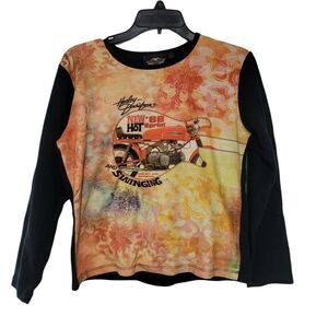 Vtg Harley Davidson Shirt Womens L Long Sleeve New 66 Sprint Hot & Swinging USA